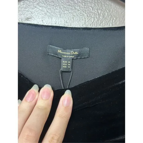 NWT MASSIMO DUTTI Short Velvet Asymmetric Sleeves Black Dress Women's Medium - Picture 5 of 12